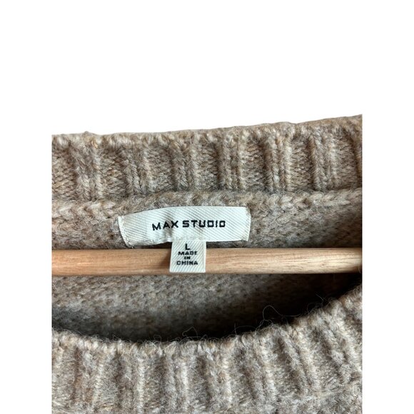 Max Studio Cable Knit Sweater Women's Size L Tan Pullover Top - Picture 3 of 4